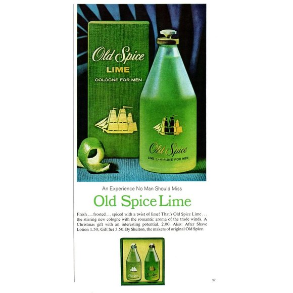 1965 Old Spice Lime Cologne Vintage Print Ad Green Bottle Gift Set Wall Art - Picture 1 of 2